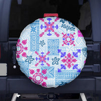 Hawaii Tapa Tribal Spare Tire Cover With Hawaiian Quilt Pattern Blue - Wonder Print Shop