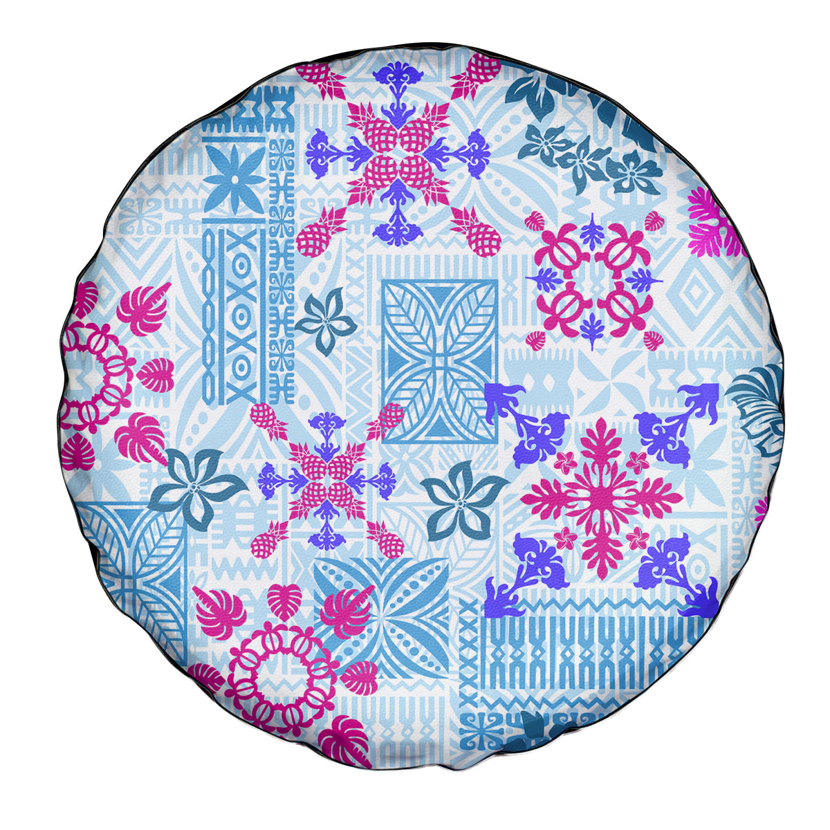Hawaii Tapa Tribal Spare Tire Cover With Hawaiian Quilt Pattern Blue - Wonder Print Shop