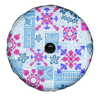 Hawaii Tapa Tribal Spare Tire Cover With Hawaiian Quilt Pattern Blue - Wonder Print Shop