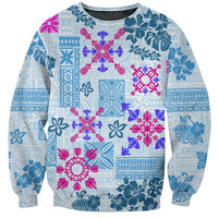 Hawaii Tapa Tribal Sweatshirt With Hawaiian Quilt Pattern Blue - Wonder Print Shop