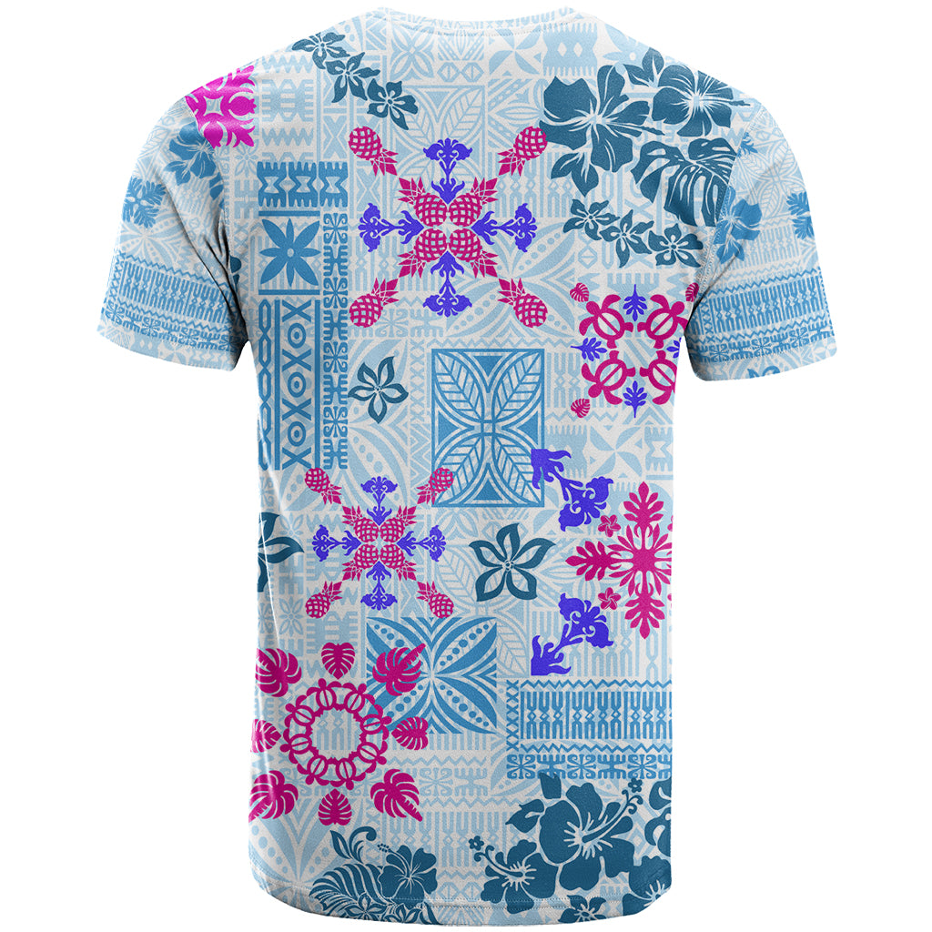 Hawaii Tapa Tribal T Shirt With Hawaiian Quilt Pattern Blue - Wonder Print Shop