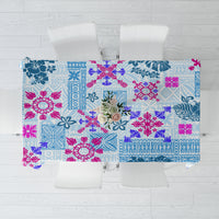 Hawaii Tapa Tribal Tablecloth With Hawaiian Quilt Pattern Blue - Wonder Print Shop