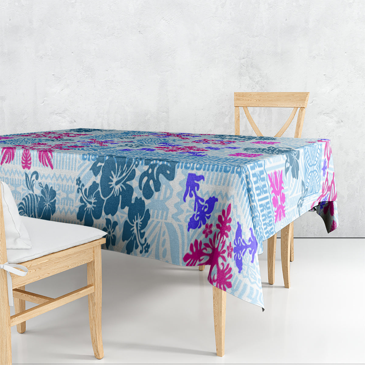 Hawaii Tapa Tribal Tablecloth With Hawaiian Quilt Pattern Blue - Wonder Print Shop