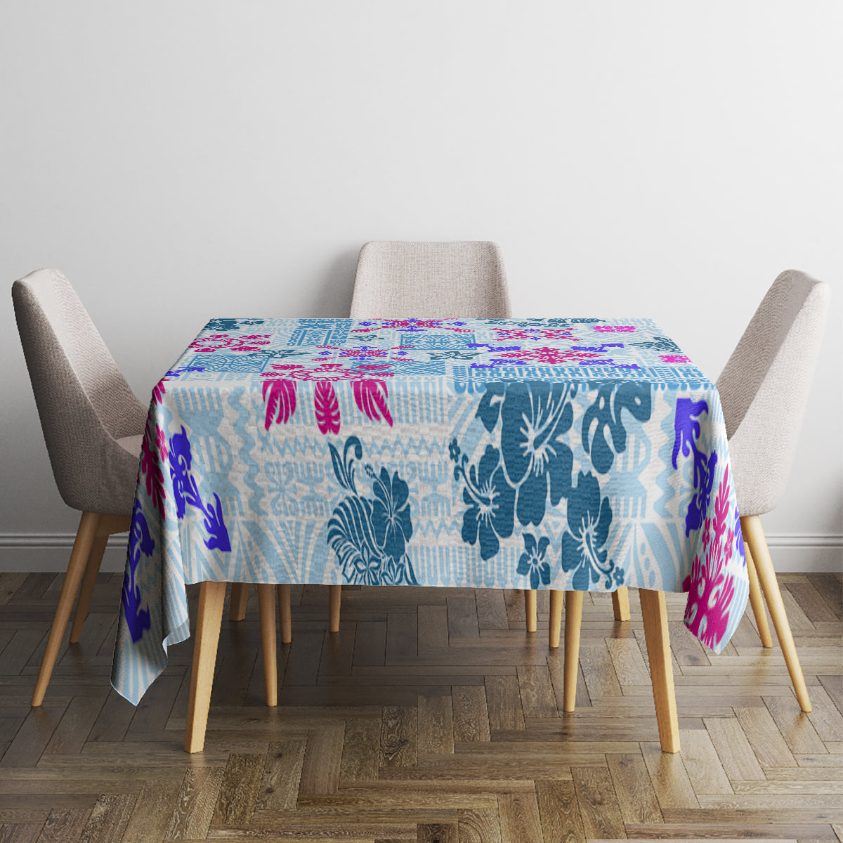 Hawaii Tapa Tribal Tablecloth With Hawaiian Quilt Pattern Blue - Wonder Print Shop