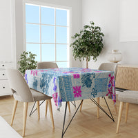 Hawaii Tapa Tribal Tablecloth With Hawaiian Quilt Pattern Blue - Wonder Print Shop