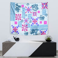 Hawaii Tapa Tribal Tapestry With Hawaiian Quilt Pattern Blue - Wonder Print Shop