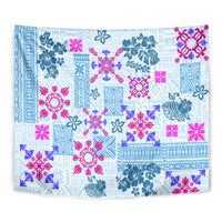 Hawaii Tapa Tribal Tapestry With Hawaiian Quilt Pattern Blue - Wonder Print Shop