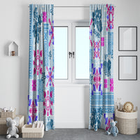 Hawaii Tapa Tribal Window Curtain With Hawaiian Quilt Pattern Blue - Wonder Print Shop