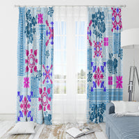 Hawaii Tapa Tribal Window Curtain With Hawaiian Quilt Pattern Blue - Wonder Print Shop