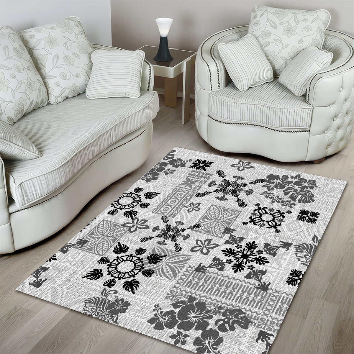 Hawaii Tapa Tribal Area Rug With Hawaiian Quilt Pattern Black LT9 - Wonder Print Shop