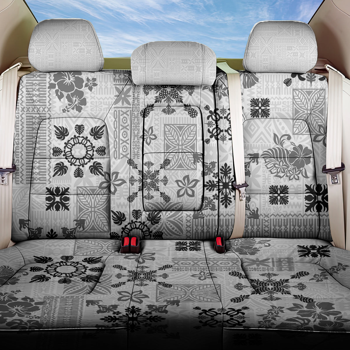 Hawaii Tapa Tribal Back Car Seat Cover With Hawaiian Quilt Pattern Black LT9 - Wonder Print Shop