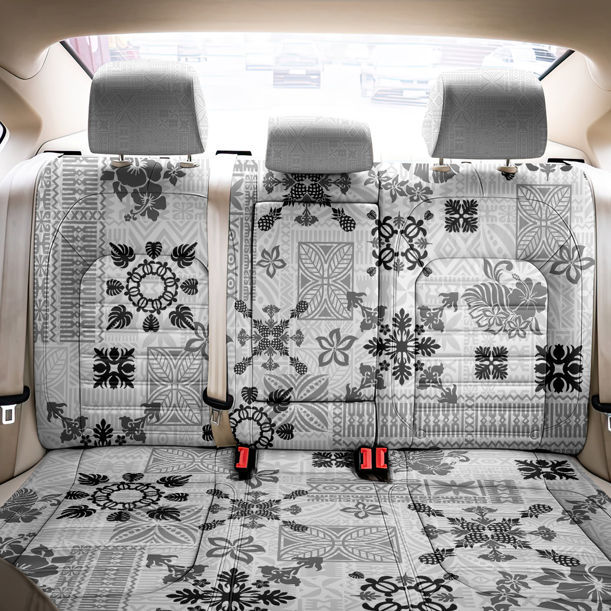 Hawaii Tapa Tribal Back Car Seat Cover With Hawaiian Quilt Pattern Black LT9 - Wonder Print Shop