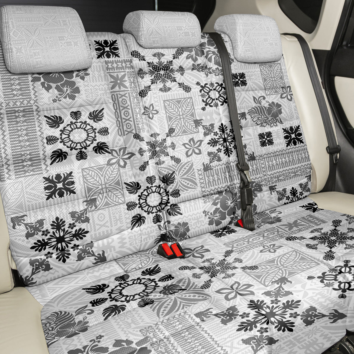 Hawaii Tapa Tribal Back Car Seat Cover With Hawaiian Quilt Pattern Black LT9 - Wonder Print Shop
