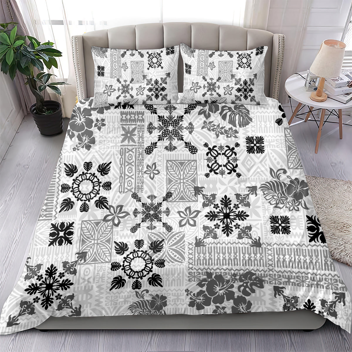 Hawaii Tapa Tribal Bedding Set With Hawaiian Quilt Pattern Black LT9 - Wonder Print Shop
