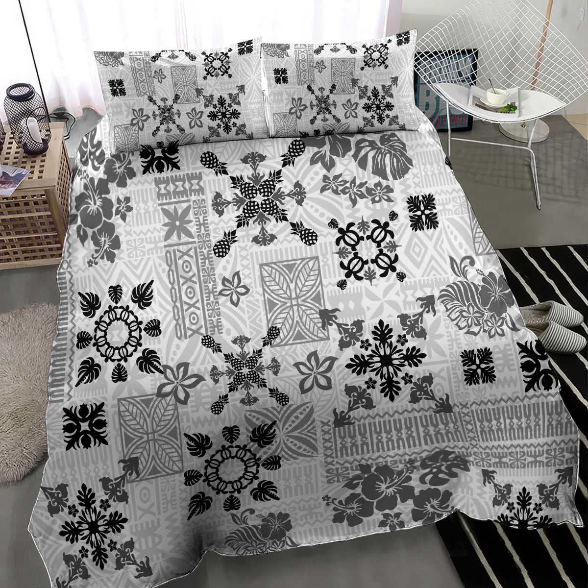 Hawaii Tapa Tribal Bedding Set With Hawaiian Quilt Pattern Black LT9 - Wonder Print Shop