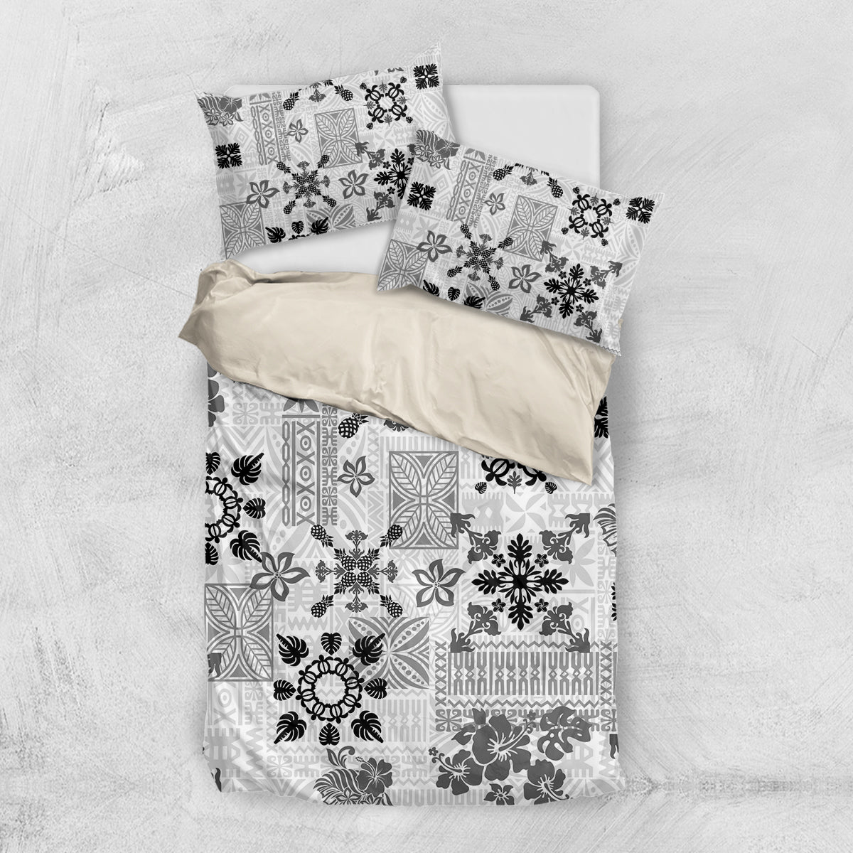 Hawaii Tapa Tribal Bedding Set With Hawaiian Quilt Pattern Black LT9 - Wonder Print Shop