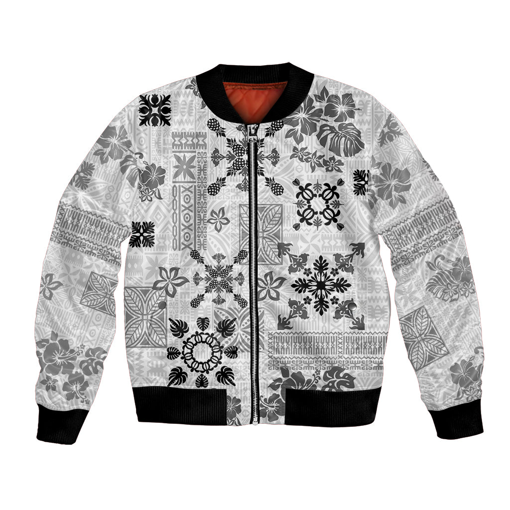 Hawaii Tapa Tribal Bomber Jacket With Hawaiian Quilt Pattern Black LT9 - Wonder Print Shop