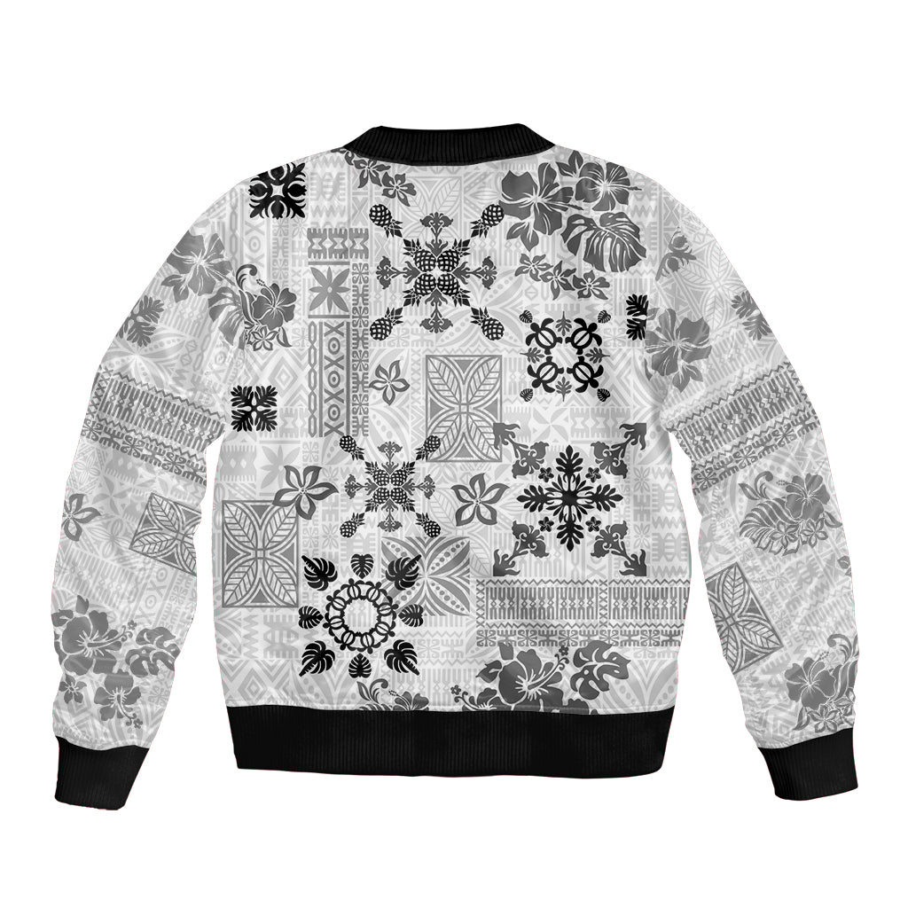 Hawaii Tapa Tribal Bomber Jacket With Hawaiian Quilt Pattern Black LT9 - Wonder Print Shop