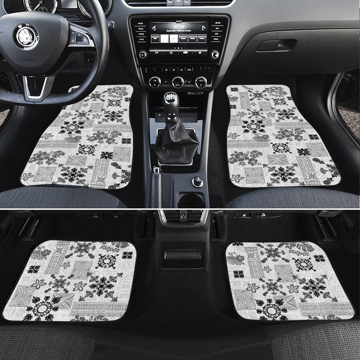 Hawaii Tapa Tribal Car Mats With Hawaiian Quilt Pattern Black LT9 - Wonder Print Shop