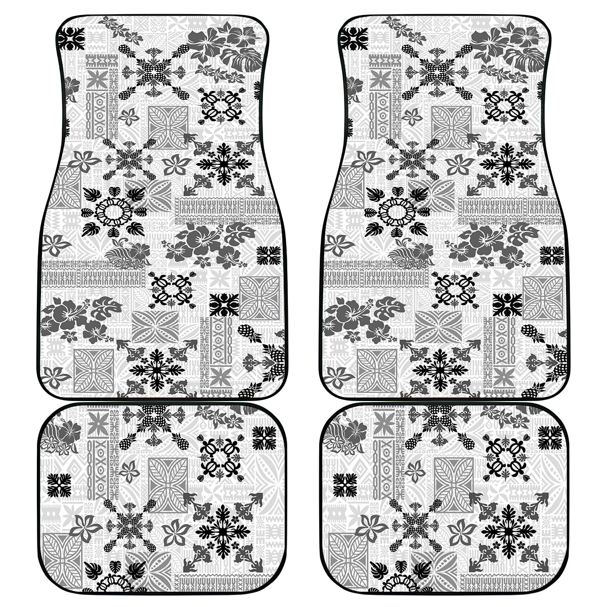 Hawaii Tapa Tribal Car Mats With Hawaiian Quilt Pattern Black LT9 - Wonder Print Shop