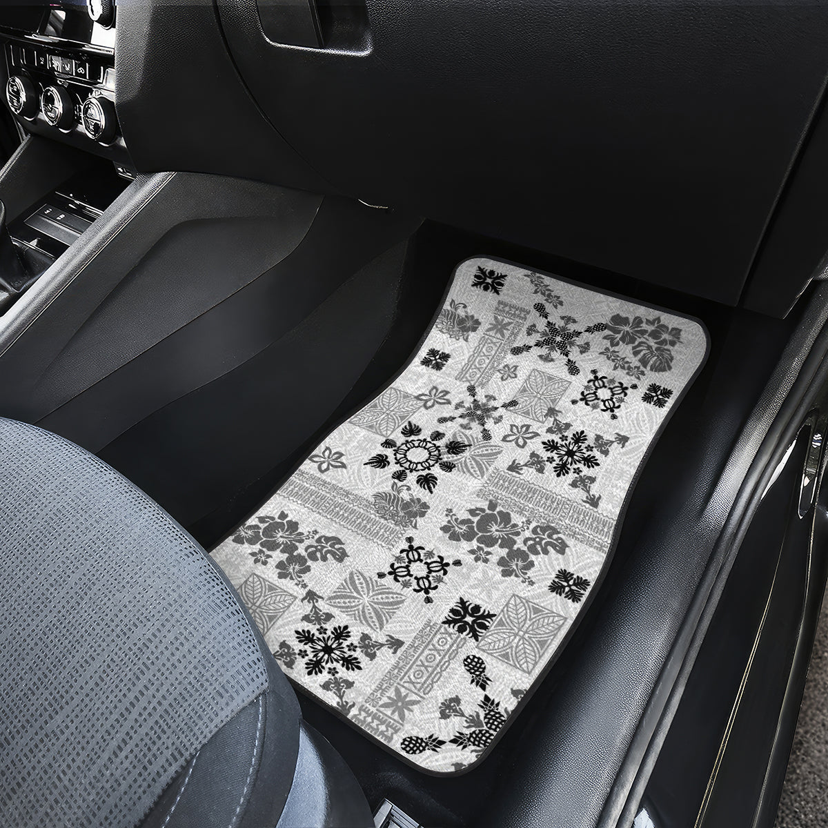 Hawaii Tapa Tribal Car Mats With Hawaiian Quilt Pattern Black LT9 - Wonder Print Shop