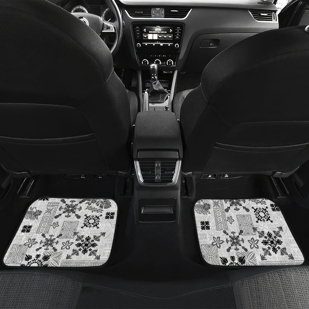 Hawaii Tapa Tribal Car Mats With Hawaiian Quilt Pattern Black LT9 - Wonder Print Shop
