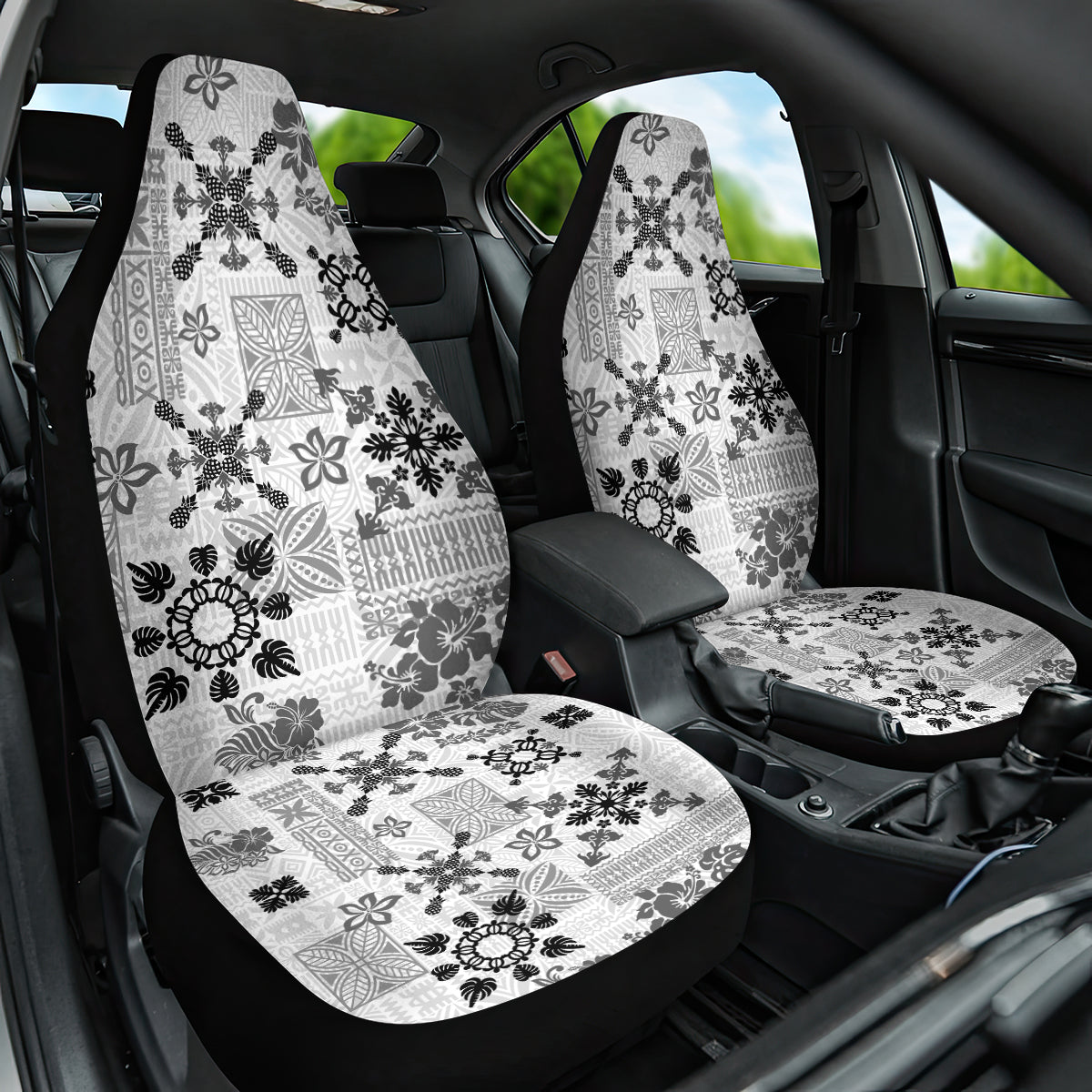 Hawaii Tapa Tribal Car Seat Cover With Hawaiian Quilt Pattern Black LT9 - Wonder Print Shop
