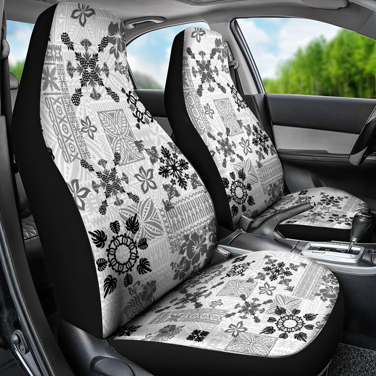 Hawaii Tapa Tribal Car Seat Cover With Hawaiian Quilt Pattern Black LT9 - Wonder Print Shop