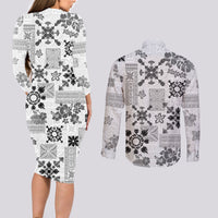 Hawaii Tapa Tribal Couples Matching Long Sleeve Bodycon Dress and Long Sleeve Button Shirt With Hawaiian Quilt Pattern Black LT9 - Wonder Print Shop