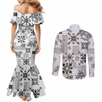 hawaii-tapa-tribal-couples-matching-mermaid-dress-and-long-sleeve-button-shirt-with-hawaiian-quilt-pattern-black