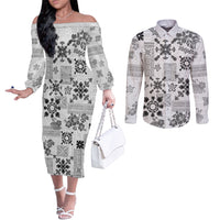 hawaii-tapa-tribal-couples-matching-off-the-shoulder-long-sleeve-dress-and-long-sleeve-button-shirt-with-hawaiian-quilt-pattern-black