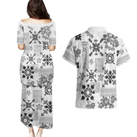 Hawaii Tapa Tribal Couples Matching Puletasi Dress and Hawaiian Shirt With Hawaiian Quilt Pattern Black LT9 - Wonder Print Shop