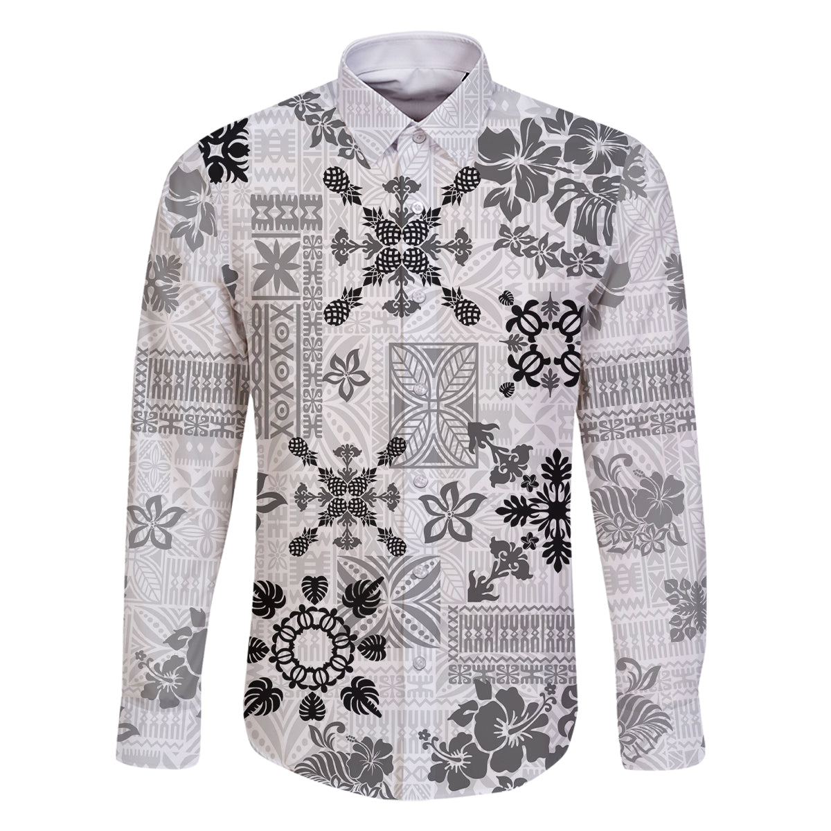 Hawaii Tapa Tribal Family Matching Long Sleeve Bodycon Dress and Hawaiian Shirt With Hawaiian Quilt Pattern Black LT9 - Wonder Print Shop