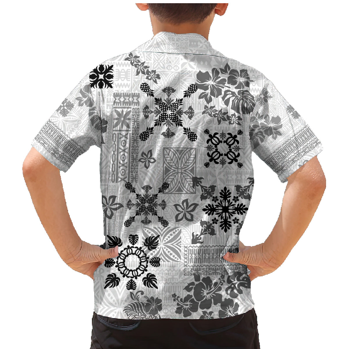 Hawaii Tapa Tribal Family Matching Mermaid Dress and Hawaiian Shirt With Hawaiian Quilt Pattern Black LT9 - Wonder Print Shop