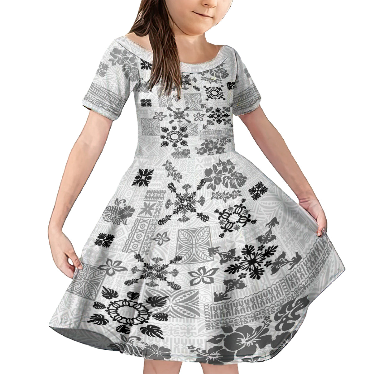 Hawaii Tapa Tribal Family Matching Mermaid Dress and Hawaiian Shirt With Hawaiian Quilt Pattern Black LT9 - Wonder Print Shop