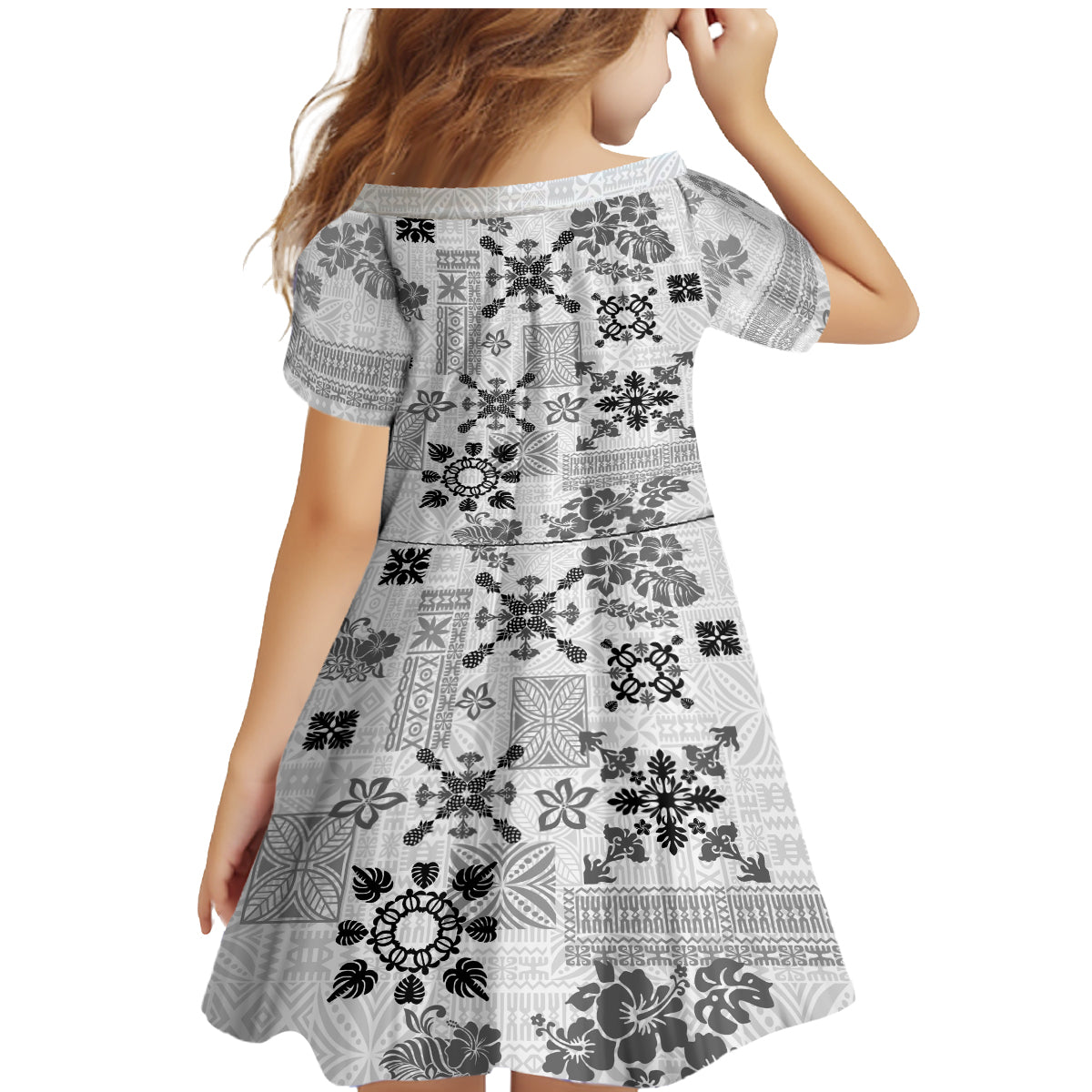 Hawaii Tapa Tribal Family Matching Mermaid Dress and Hawaiian Shirt With Hawaiian Quilt Pattern Black LT9 - Wonder Print Shop