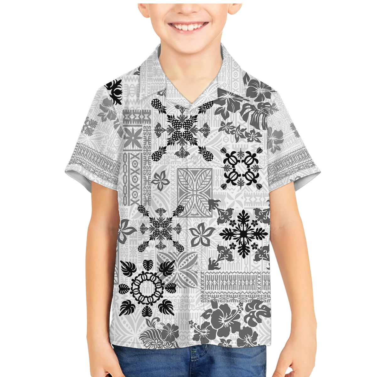 Hawaii Tapa Tribal Family Matching Mermaid Dress and Hawaiian Shirt With Hawaiian Quilt Pattern Black LT9 - Wonder Print Shop