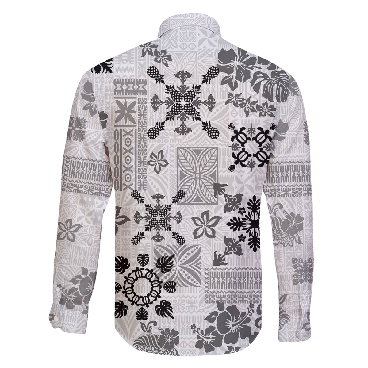 Hawaii Tapa Tribal Family Matching Off Shoulder Long Sleeve Dress and Hawaiian Shirt With Hawaiian Quilt Pattern Black - Wonder Print Shop