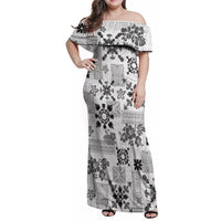 Hawaii Tapa Tribal Family Matching Off Shoulder Maxi Dress and Hawaiian Shirt With Hawaiian Quilt Pattern Black LT9 - Wonder Print Shop
