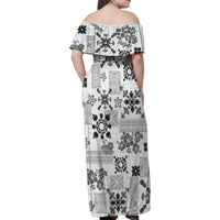 Hawaii Tapa Tribal Family Matching Off Shoulder Maxi Dress and Hawaiian Shirt With Hawaiian Quilt Pattern Black LT9 - Wonder Print Shop