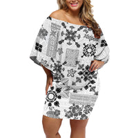 Hawaii Tapa Tribal Family Matching Off Shoulder Short Dress and Hawaiian Shirt With Hawaiian Quilt Pattern Black LT9 - Wonder Print Shop
