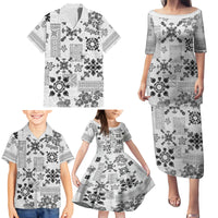 Hawaii Tapa Tribal Family Matching Puletasi Dress and Hawaiian Shirt With Hawaiian Quilt Pattern Black - Wonder Print Shop