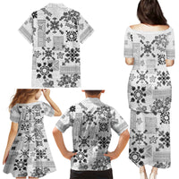 Hawaii Tapa Tribal Family Matching Puletasi Dress and Hawaiian Shirt With Hawaiian Quilt Pattern Black - Wonder Print Shop