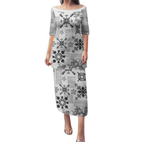 Hawaii Tapa Tribal Family Matching Puletasi Dress and Hawaiian Shirt With Hawaiian Quilt Pattern Black - Wonder Print Shop