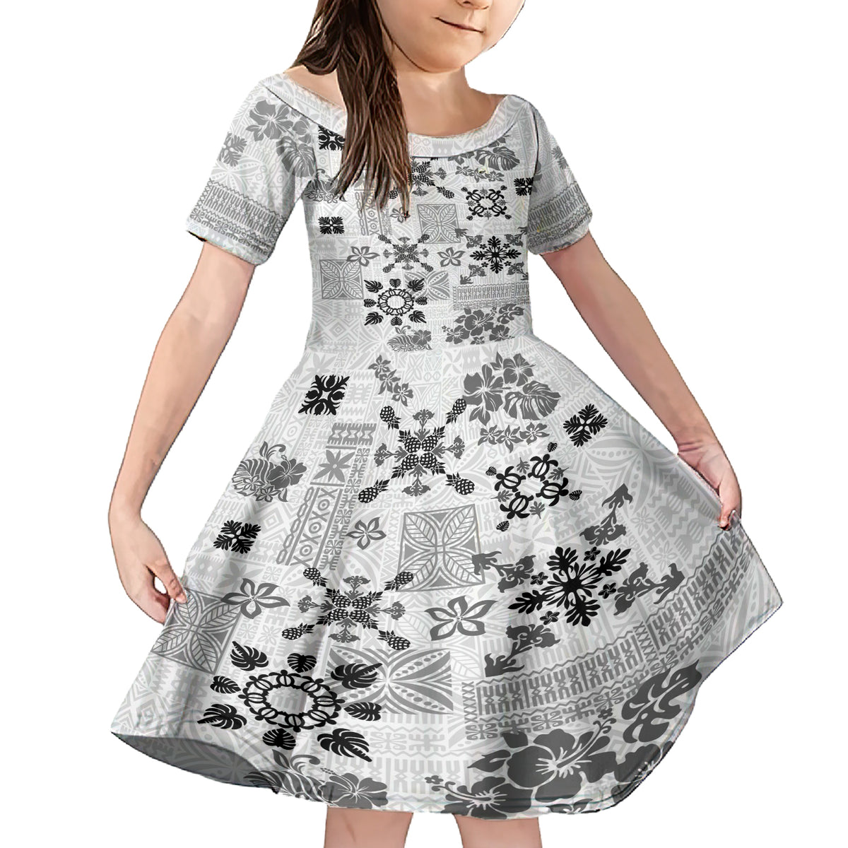Hawaii Tapa Tribal Family Matching Short Sleeve Bodycon Dress and Hawaiian Shirt With Hawaiian Quilt Pattern Black - Wonder Print Shop