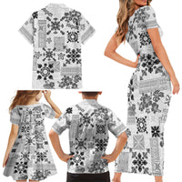 Hawaii Tapa Tribal Family Matching Short Sleeve Bodycon Dress and Hawaiian Shirt With Hawaiian Quilt Pattern Black - Wonder Print Shop