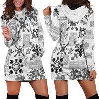 Hawaii Tapa Tribal Hoodie Dress With Hawaiian Quilt Pattern Black - Wonder Print Shop