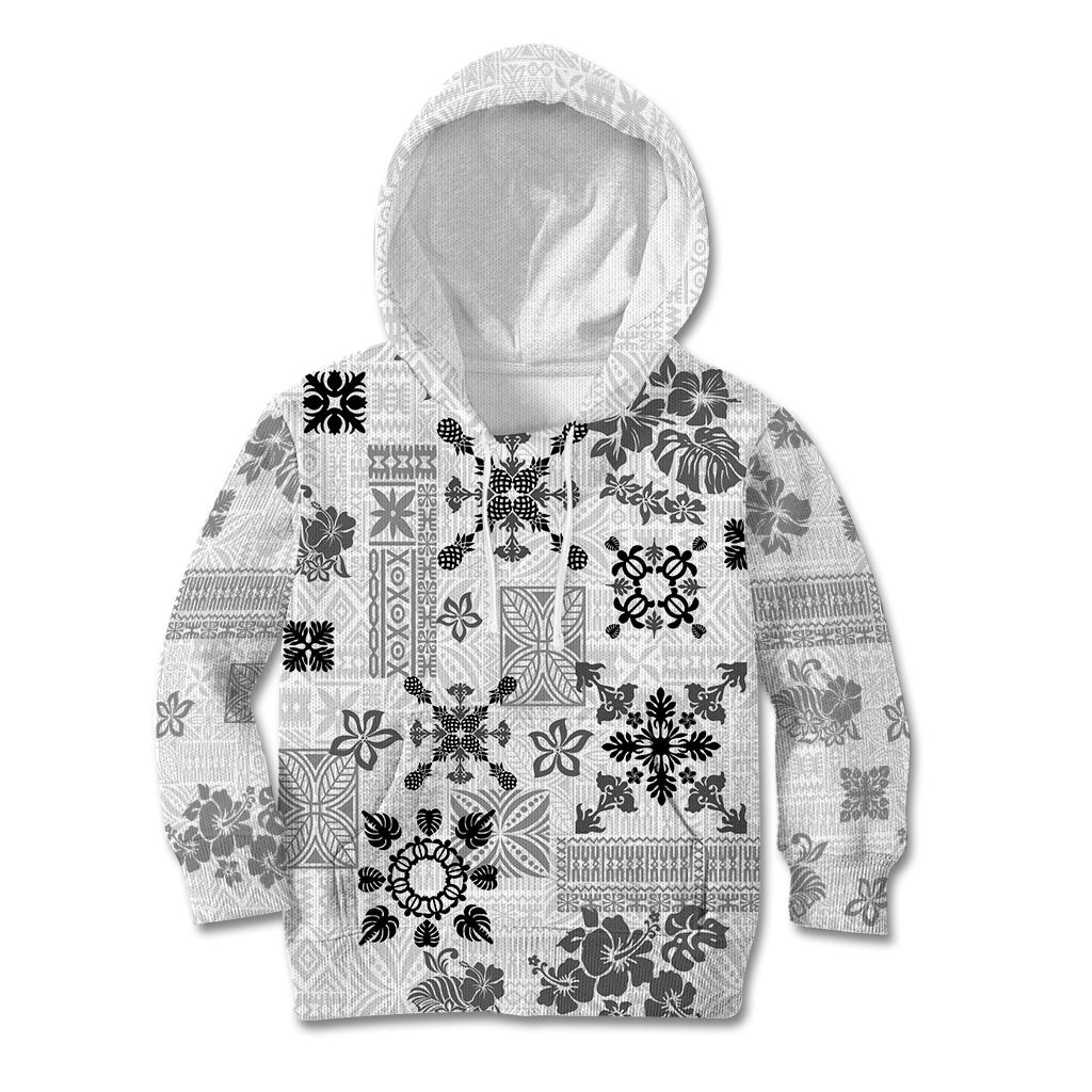 Hawaii Tapa Tribal Kid Hoodie With Hawaiian Quilt Pattern Black - Wonder Print Shop