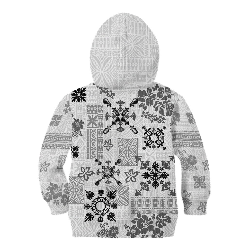Hawaii Tapa Tribal Kid Hoodie With Hawaiian Quilt Pattern Black - Wonder Print Shop