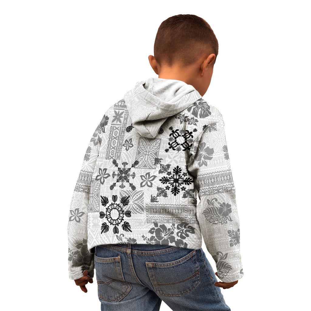 Hawaii Tapa Tribal Kid Hoodie With Hawaiian Quilt Pattern Black - Wonder Print Shop